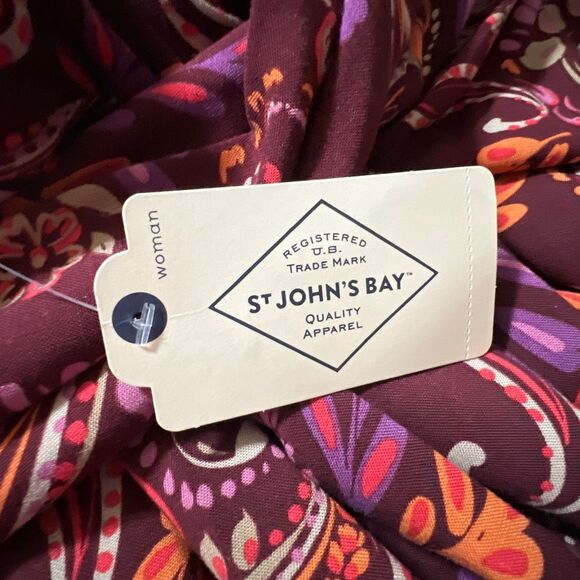 ST. JOHN’S BAY Dress Midi A-Line 3X Ruby Paisley Purple Floral Fall NWT Boho New - Picture 10 of 15